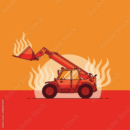 Powerful Industrial Machine Operating With Fiery Passion And Efficiency