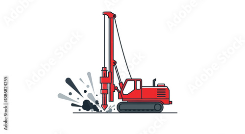 Powerful Industrial Pile Driver Breaking Ground For New Building Foundation Project