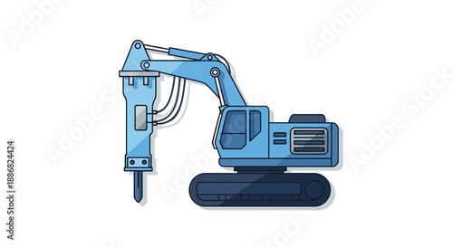 Powerful Hydraulic Breaker Excavator Demolition Equipment Vector Illustration