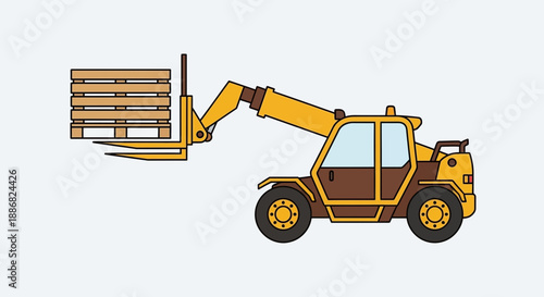 Powerful Industrial Telehandler Lifting Wooden Pallets For Efficient Material Handling Operations