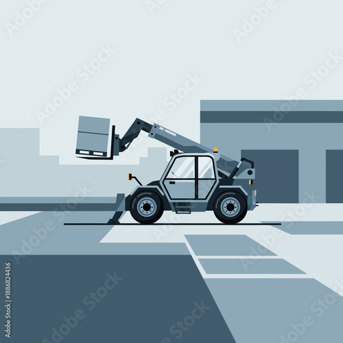 Powerful Industrial Telehandler Operating On Busy Construction Site Landscape