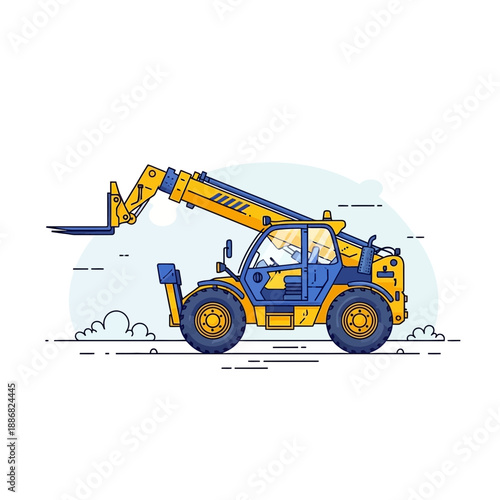 Powerful Industrial Telehandler Machine Vector Illustration For Construction Logistics And