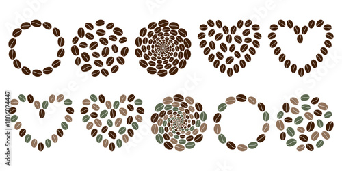 Circle and Heart shape Frame border and fill backdrop of Coffee bens Minimal Flat design element Set. Isolated Vector illustration Coffee Related Content Social media post Promo Banner, leaflet, label