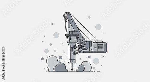 Powerful Hydraulic Breaker Excavator Working Hard On A Demolition Site Vector Art