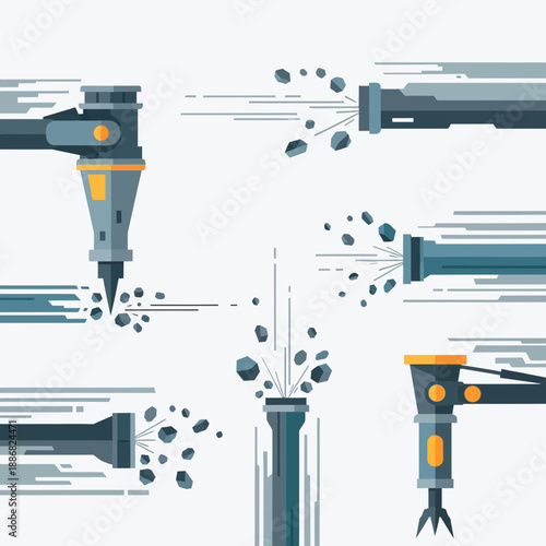 Powerful Industrial Tools Breaking Rocks And Earth For Construction And Excavation Projects