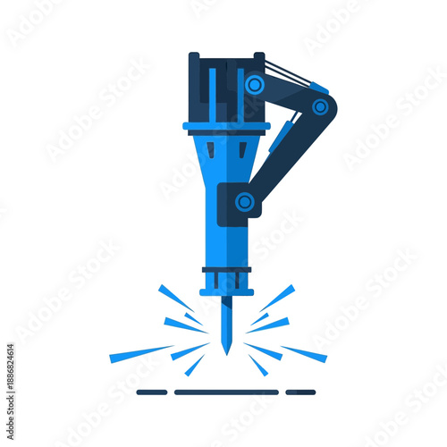 Powerful Hydraulic Demolition Jackhammer Breaking Hard Surface Ground Construction Tool Illustration