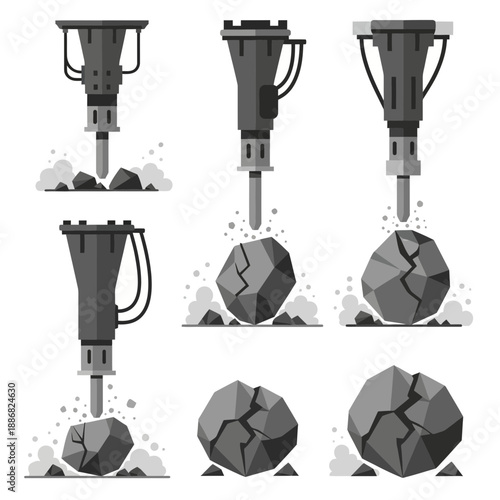 Powerful Jackhammer Breaking Hard Rocks On Construction Site With Forceful Impact Demolition