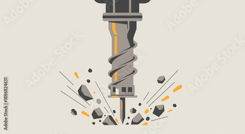 Powerful Jackhammer Demolishing Concrete Ground Creating Industrial Impact Vector Illustration