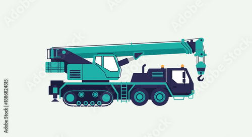 Powerful Mobile Construction Crane Flat Vector Illustration For Building Projects