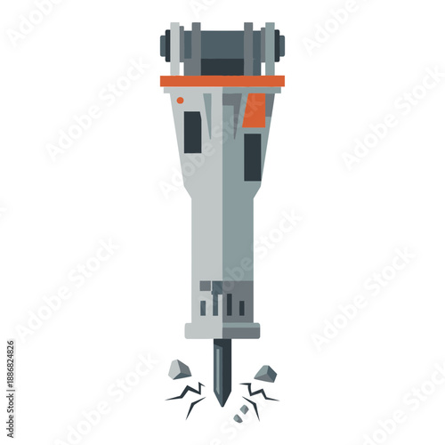 Powerful Hydraulic Jackhammer Breaking Ground Industrial Construction Equipment Vector