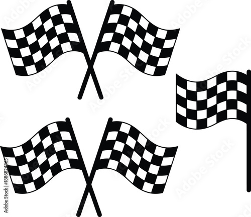 Checkered flags waving in the wind, racing symbols