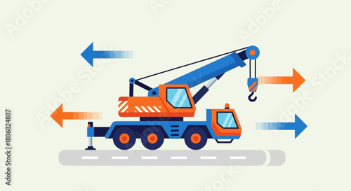 Powerful Mobile Crane Truck Illustration Showcasing Construction Logistics And Movement Direction