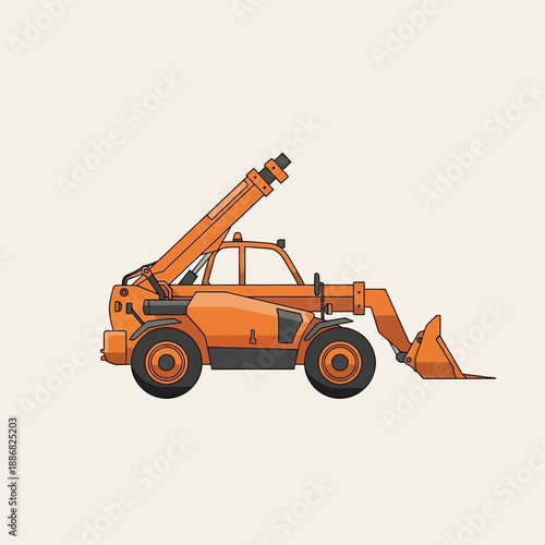 Powerful Orange Telehandler Heavy Equipment Vehicle Ready For Construction Work Illustration
