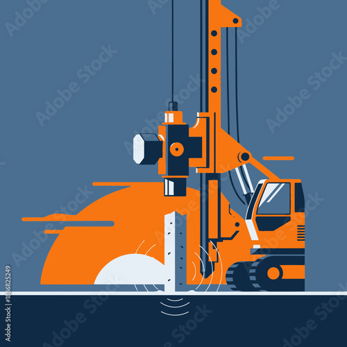 Powerful Industrial Drilling Rig Machine Constructing Deep Foundations On A Modern Building Site