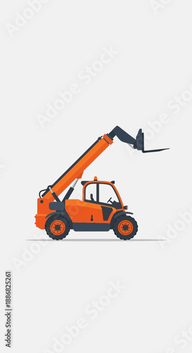 Powerful Orange Telescopic Handler Construction Machine Industrial Equipment Vector Artwork