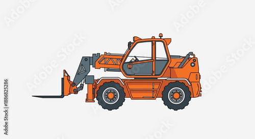 Powerful Orange Telescopic Handler Vector Illustration Industrial Construction Equipment