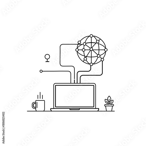 line icon showing freelancer remote work setup 1