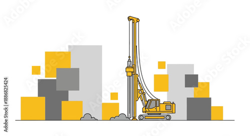 Powerful Pile Driver Rig Creating Foundations On A Dynamic City Construction Site