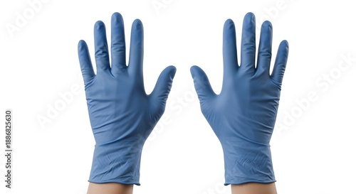 doctors’ hands wearing blue nitrile rubber gloves