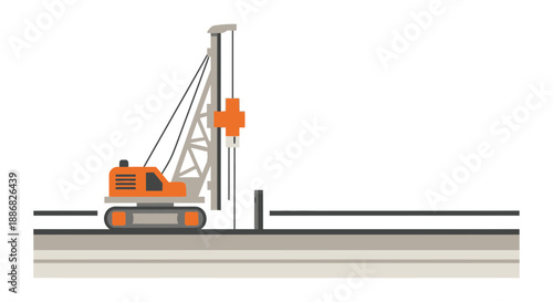 Powerful Piling Machine Engaged In Essential Groundwork For Infrastructure Project