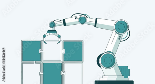 Precision Robotic Arm Constructing Modular Interlocking Blocks Advanced Industrial Automation