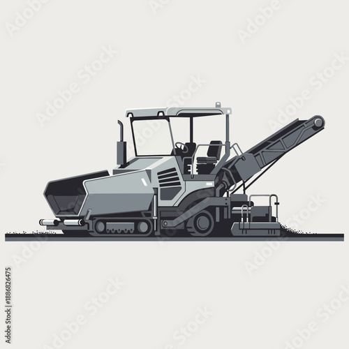 Precision Road Milling Machine Illustration Heavy Equipment Industrial Paving Work Vector Graphic