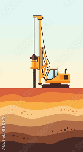 Powerful Piling Rig Excavating Earth Layers For Building Development Project Foundation Construction