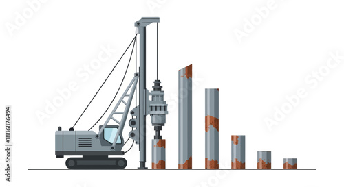 Powerful Piling Rig Machine Installing Foundation Columns For Sturdy Infrastructure Development