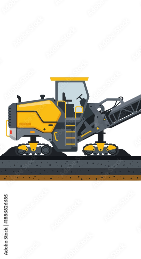 Obraz premium Powerful Road Construction Milling Machine Removing Old Asphalt Layer For Resurfacing