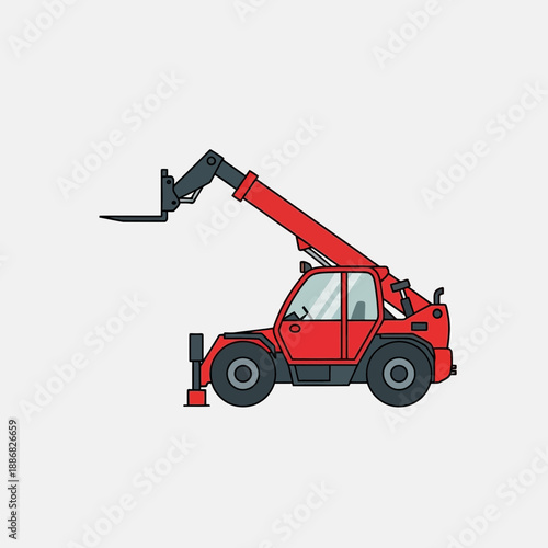 Powerful Red Telehandler Industrial Machine Lifting Equipment Vector Graphic