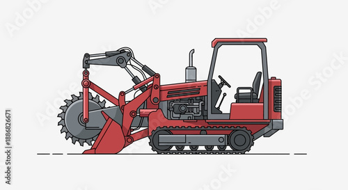 Powerful Red Trencher Machine Vector Illustration For Construction Site Work