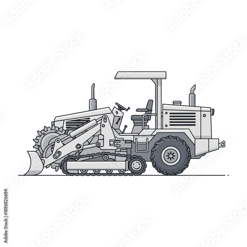 Powerful Road Construction Heavy Equipment Industrial Machine Isolated White Background Illustration