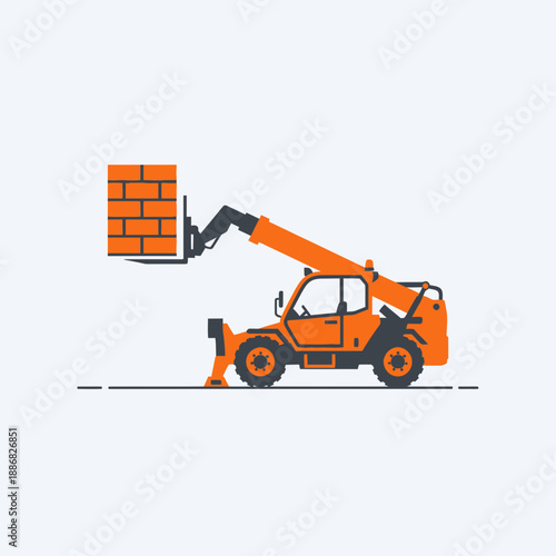 Powerful Telehandler Operating On Construction Site Handling Building Materials
