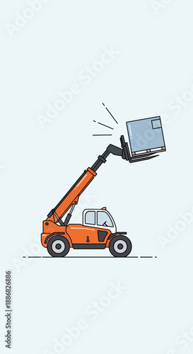 Powerful Telescopic Handler Lifting Box At Construction Site Illustration Minimalist Design
