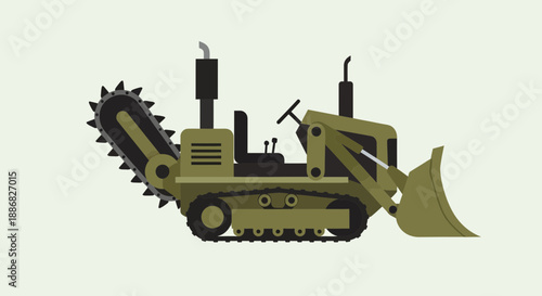 Powerful Tracked Trenching And Loading Machine Vector Illustration Design Element