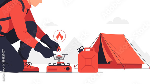 Preparing Hot Meal During Wilderness Camping Adventure And Enjoying The Serene Nature