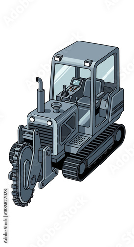 Powerful Tracked Trencher Machine Industrial Earth Moving Equipment Vector Art For Construction