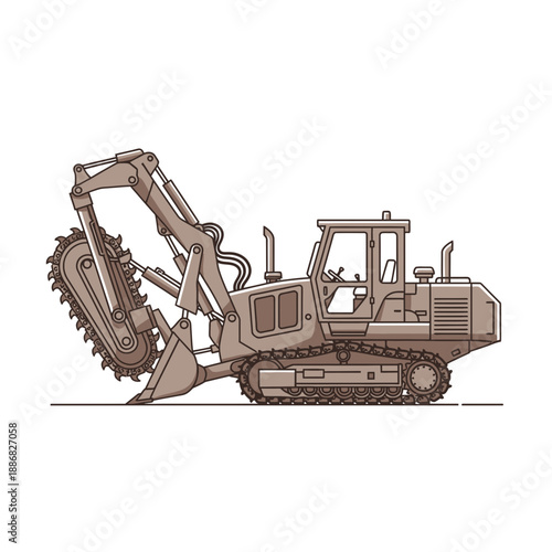 Powerful Trenching Machine Illustration For Construction Industry Projects And Infrastructure