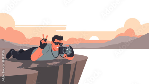 Professional Photographer Capturing Breathtaking Scenery From a Cliffside Location