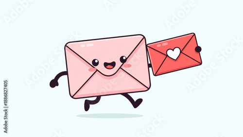 Running Envelope Delivering Red Love Letter Cartoon Character Illustration