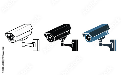 Three different styles of security camera icons are shown on a white background.