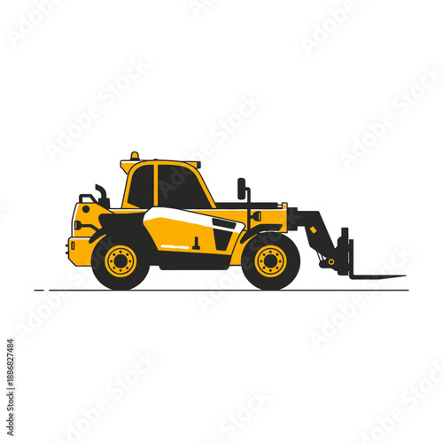 Powerful Yellow Telehandler Equipment For Construction Site Operations Vector Icon Isolated On