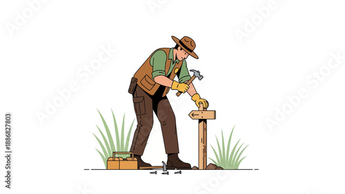 Ranger Builds Signpost Illustration Vector, Campground Directory Installation Guide, Nature