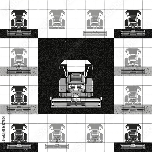 Precision Farming Machine Detailed Technical Illustration Pattern Artwork