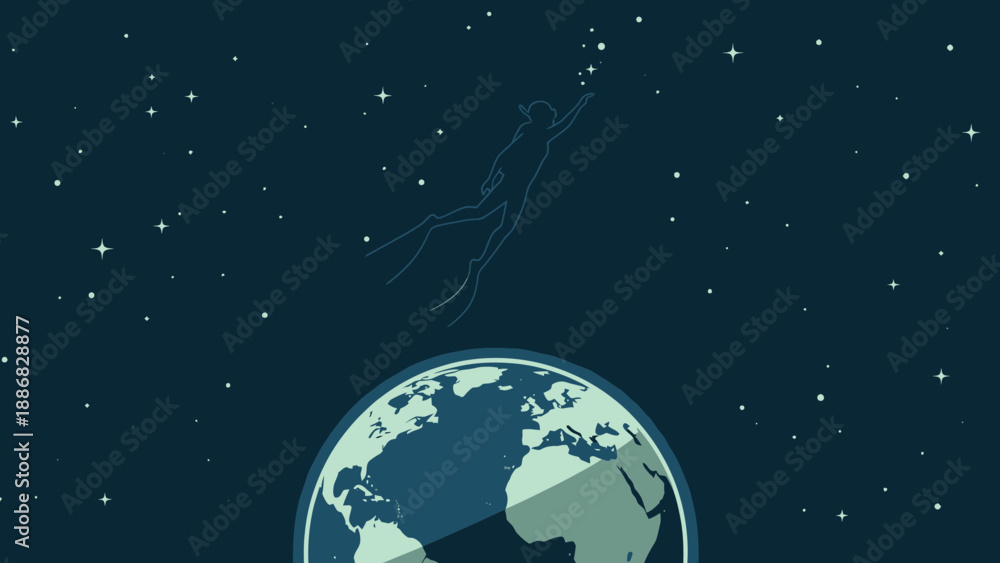 Naklejka premium Reach For The Stars Dreams And Aspirations From Planet Earth Illustrated