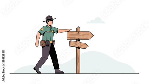 Ranger Recommends Route: A Park Guide Providing Direction at Trailhead Signpost