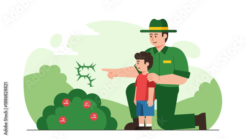 Ranger Teaches Boy About Nature At The Park Educational Outdoor Illustration