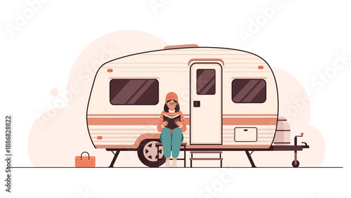 Relaxing Read By The Caravan Road Trip Escape And Enjoying The Serene Outdoors