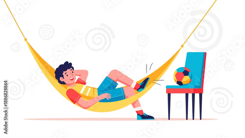 Relaxing Time In Hammock With Football After Work And Playful Activity