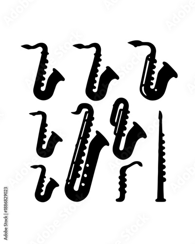 Saxophone & Clarinet Silhouette Set – Tonal Range & Contrast